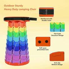 1 piesă de scaun de camping pliabil, cu înălțime reglabilă și extensibilă, portocaliu curcubeu, portabil, cu o capacitate de încărcare de 500 kg, reglabil pe mai multe niveluri, eliberând picioarele pentru călătorii în aer liber, portabil și pliabil atât pentru uz exterior, cât și pentru uz casnic.