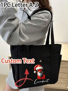 Customized Shoulder Tote Bags, Personalized Tote Bag, Custom Name Tote Bag, Customizable Large Capacity Shoulder Bag, Customized Women Commuter Bag For Work,Eusable Storage Bag Custom Name Pattern Commute Bag Travel Picnic Bag Beach, For-Travel, Moon Pattern, Portable-Multifunction-Versatile-Lightweight-Functional-Practical,Suitable For Daily Use - Multicolor - View 2