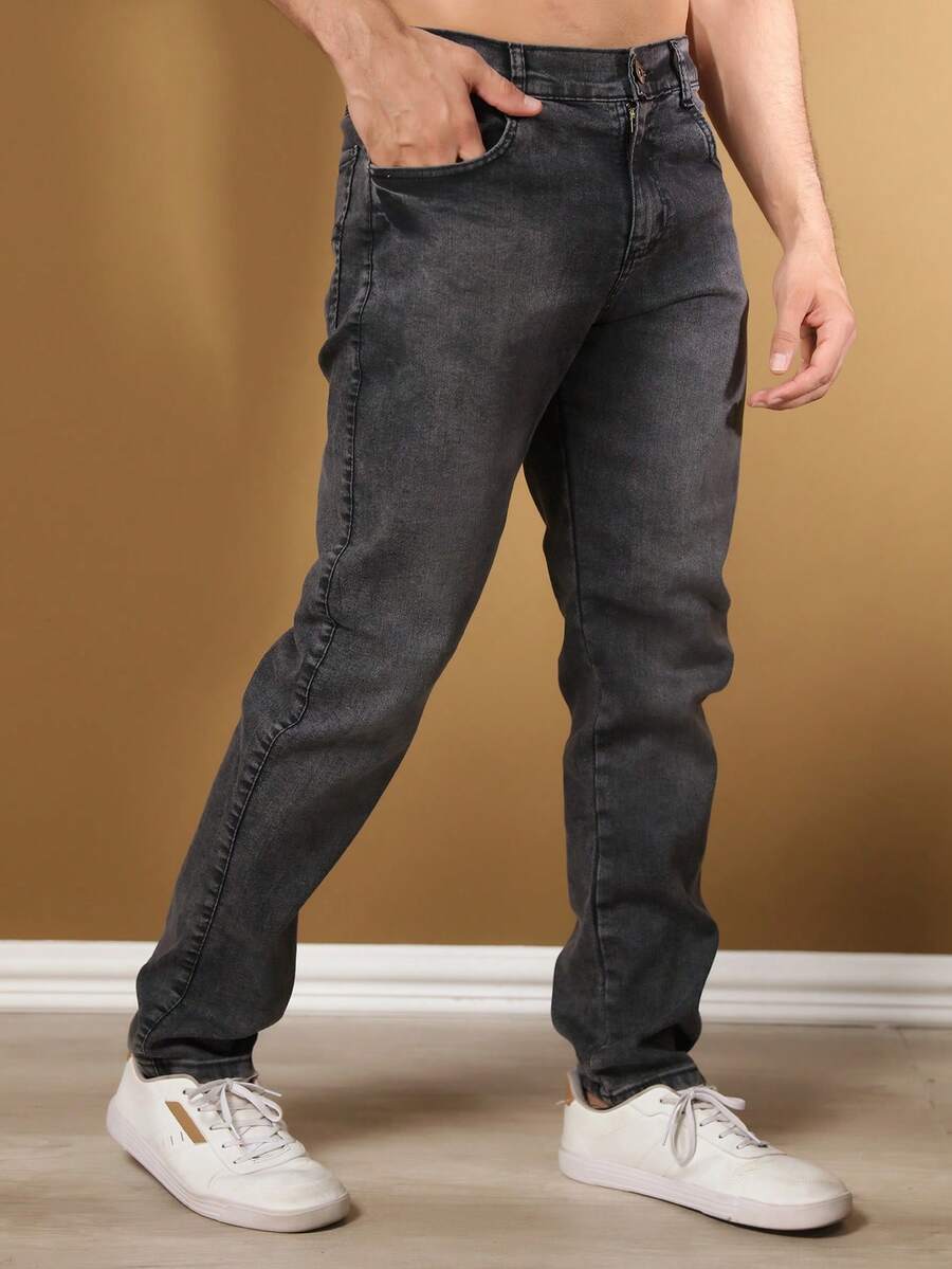 Estone Men's Skinny Jeans With Elastane - 黑灰 - 查看 1