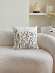 1pc Colorful Wild Flower Embroidered Linen Throw Pillow Cover, Home Decor Suitable For Living Room, Bedroom, Party And Various Environments, Spring/Summer - Multicolor - View 5