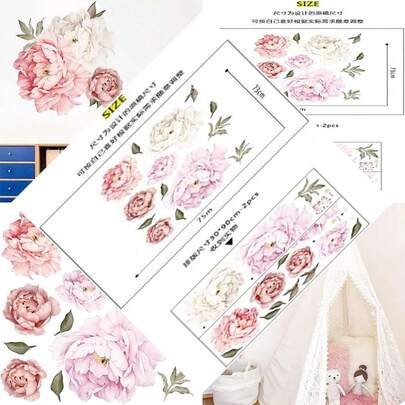 Wall Stickers Subshrubby Peony Flower For Home/Living Room/Children's Room/Bedroom Decoration
