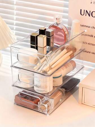 1pc/2pcs Transparent Desktop Cosmetics Storage Box, Large Capacity Stackable Storage Box, Multi-Function Storage Box, Girls Cosmetics Skin Care Products Lipstick Eye Shadow Nail Polish Makeup Brush Storage Box, Stationery Storage, Sundries Sorting Storage Box, Suitable For Family Bedrooms, Bathrooms, Offices, Drawers, Cabinets, Schools,Gifts For Women,Christmas Gifts,Gift Ideas For Women