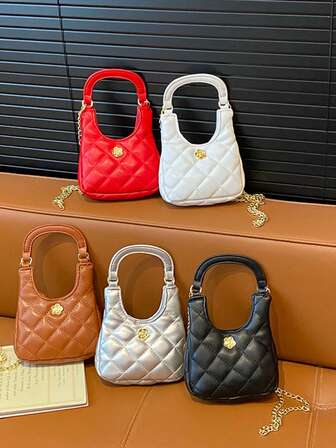 Children's Slant Shoulder Bag, Mini Handbag, Quilted Stitch Decoration, Fashionable Outing Bag, High-End And Elegant, Single Piece