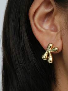 1 Pair Minimalist Ins Style 26 English Letter Stud Earrings For Women, Fashion Versatile A-Z Bubble Round Mirror Letter Earrings Accessories