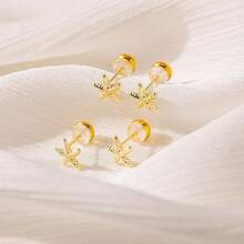 Stud Earrings For Women: Danty Tiny Starfish Turtle Shell Seahorse Octopus Nautilus Cicada Stud Ear Stack Earrings Set 14k Gold/White Gold Plated{Inchcolor_nameinch:InchGold2pairsstarfishinch} - 金色2對海星 - 查看 7
