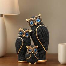 1pc Owl Family Decor Set, 3-Color Modern Art Resin Owl Statues, Suitable For Home, Office And Living Room Decoration