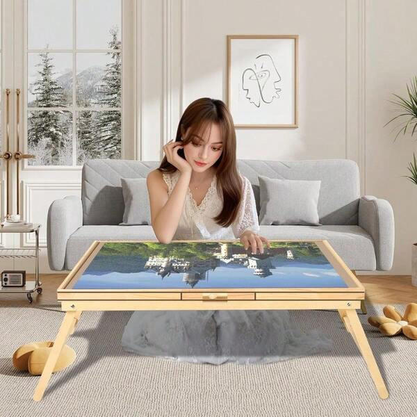 1000 Piece Puzzle Table With Folding Legs 76.2x56.5cm Wooden Puzzle Board With Legs 27.5cm Height Foldable Jigsaw Table 1000 Piece Jigsaw Puzzles Board For Puzzles Enthusiasts On Floor