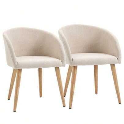 HOMCOM Set Of 2 Upholstered Chairs, Scandinavian Design, Wooden Legs, Non-Slip Pads, 150kg Load Capacity, Beige
