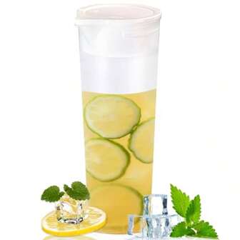 Clear Plastic Water Carafe With Lid 34 OZ Round Base Pitcher For Iced Tea Juice Milk Lemonade And Other Beverages
