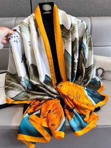 1pc 180*85cm Outdoor Lightweight Printed Scarf/Shawl For Women, Fashion Chiffon Scarf, Windproof, Suitable For All Seasons, Colorful Floral/Stripe Pattern, Yellow/Black/Coffee Brown Rectangle Scarf, Soft & Warm Headscarf - Multicolor - View 2