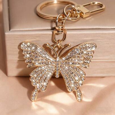 Chaveiro de carro com borboleta de cristal artificial, em metal, delicado, para bolsa feminina, chaveiro decorativo, presente criativo, chaveiro de borboleta dourada, chaveiro decorativo, ideal para casamentos, festas de noivado ou aniversários, chaveiro para carro, chaveiro para bolsa, presentes de Dia dos Namorados, presentes de Natal, presentes de Ação de Graças.