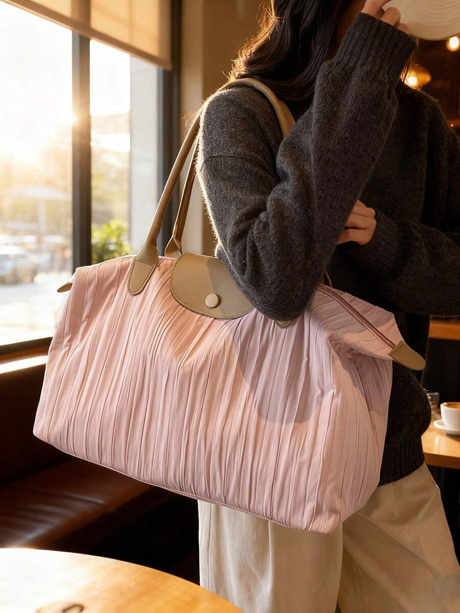 1 szt. Modna, plisowana torba podróżna, lekka i poręczna, składana, o dużej pojemności. Można nosić jako torbę na ramię lub przez ramię, kompatybilna również z przenośną walizką. Idealna na podróże służbowe, wakacje, sport i fitness. Torba podróżna, torba podróżna, wytrzymały organizer podróżny, niezbędny na rejs, niezbędny na wakacje dla mężczyzn i kobiet.