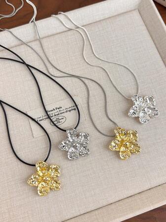 1pc Minimalist Floral Adjustable Pull Necklace, Elegant Versatile Long Sweater Chain, Unique Niche Design Accessory For Women