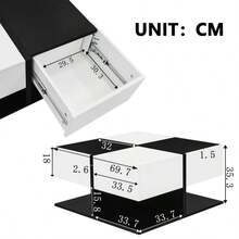 Modern Coffee Table Black And White 70*70*35.5 Cm With 2 Drawers, Square Living Room Table With Storage Space, High-Gloss Coffee Table With Soft Drawer Rails - Black and White - View 7