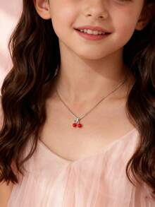 Artepollo 1pc 925 Silver Hypoallergenic Cherry Pendant Necklace, 2 Colors Available, Cute & Elegant, Gift Box Packaging, Gift For Kids, Friends, Back To School, Christmas, New Year - Cherry - View 6