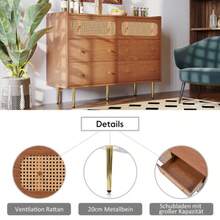 Drawers, Chest Of Drawers, Dresser With 6 Drawers, Rattan Cutlery Cabinet With High Top For Bedrooms And Living Rooms, Walnut - H90 / W120 / D40 Cm - Maroon - View 8