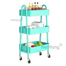 Vegetable Shelves 3 Tier Stackable Wire Storage Baskets On Wheels,Dish Storage Kitchen Rolling Snack Cart,Bathroom Accessories - Baby Blue - View 2