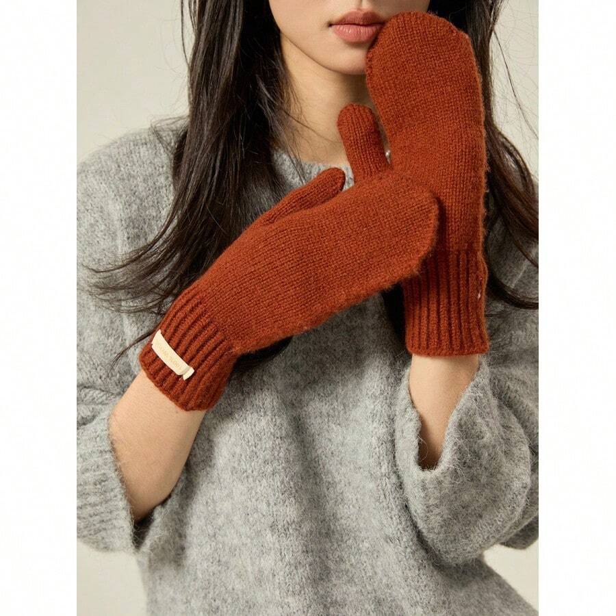 All-Inclusive Mittens Made From 100% Pure Australian Wool For Women, Warm, Simple, Cute And Versatile, Suitable For Indoor And Outdoor Use. - Reddish Brown - View 1