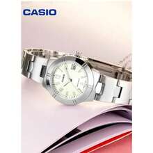Đồng hồ Casio nữ, dây đeo bằng thép không gỉ màu bạc, mặt tròn, đồng hồ thạch anh nữ thanh lịch, chống nước, hoàn hảo cho trang phục công sở và thường ngày - Một cỡ - Xem 3