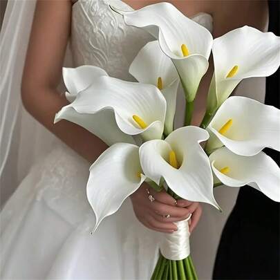 16 bông hoa loa kèn trắng nhân tạo, phủ PU, thích hợp cho đám cưới, trang trí nhà cửa và văn phòng, hoàn hảo cho Ngày của Mẹ và cắm hoa mùa xuân, trang trí hoa, thích hợp cho nhà, ngoài trời, phòng khách, trang trí đám cưới, ngày lễ tình nhân, đồ trang trí trung tâm Ngày của Mẹ - Nhựa, không cần pin, không bao gồm bình hoa, phụ kiện bó hoa