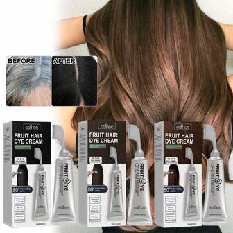 三色果蔬发膜，天然温和，持久有效，不伤头皮，易于涂抹，可使头发变黑。