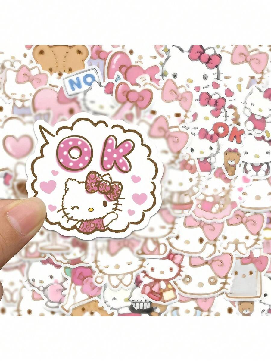 60 Peças Adesivos da Gatinha Rosa Sanrio, Perfeitos para Decoração DIY À Prova d'Água de Garrafas de Água, Computadores, Adesivos de Desenhos Animados Infantis, Suprimentos Escolares, Recompensas de Sala de Aula, Presentes de Feriados e Presentes de Volta às Aulas