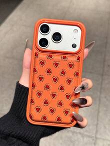 1pc New Padded Anti-Scratch Leather Texture Phone Protective Case, Compatible With IPhone 15 Pro Max, 14 Plus, 13 Pro Max, 12, 11, 7G, 7P, IX, XR, XS Max, 17 Pro, Air With Camera Lens Protrusion And Anti-Drop Protection - Orange - View 3