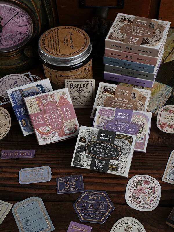 6 قطع مجموعة ملصقات ذهبية - سلسلة "سنوات السلام" ، ملصقات زخرفية بطراز قديم للدفاتر والقوارير والحقائب والهواتف والهدايا العيدية وديكورات DIY وهدايا التخرج ولوازم المدرسة والتشجيع والثواب ولوازم المدرسة والعودة للمدرسة