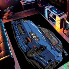 1pc Blue Sports Car Design Area - Non-Slip, Durable Polyester Living Room, Bedroom, Kitchen, Bathroom, And More - Washable, Absorbent, And Stylish Home Decor, Rugs Living Room - 黑色 - 查看 10