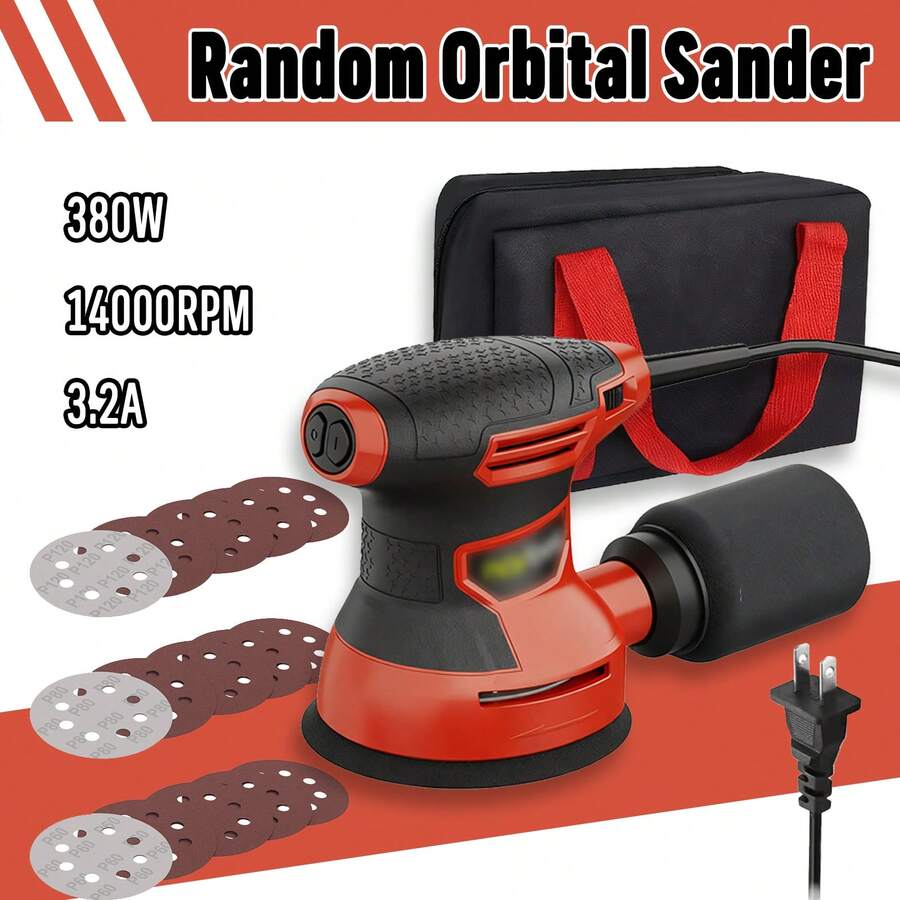 Narbell 3A Orbital Sander With 15 Pcs Sanderpapers,14000RPM Random Orbit Sander Tool With 5" Electric Palm Sander Kit & 6 Variable Speeds For Woodworking & Sanding - Xem 1