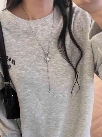 1 pieza Collar con colgante en forma de corazón largo y en Y, versátil y de moda, adecuado para usar con suéteres en otoño/invierno, para mujeres que salen, citas, fiestas