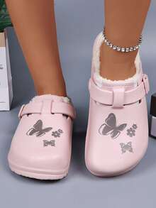 Women's Thermal Lined Winter Slippers, Beige Non-Slip Indoor/Outdoor Adjustable Strap Slippers, Lightweight & Comfortable, Made Of EVA Material For Warmth & Breathability, Suitable For Cold Floors; Soft & Comfortable Insole, Suitable For Home, Kitchen, Office; Easy-To-Clean Non-Slip Outsole. - Pink - View 3