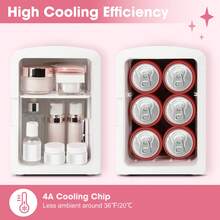 iceBlue 4L Mini Fridge For Makeup & Drinks - Car/Home Portable Cooler,LED Mirror Skincare Refrigerator - 粉色 - 查看 4