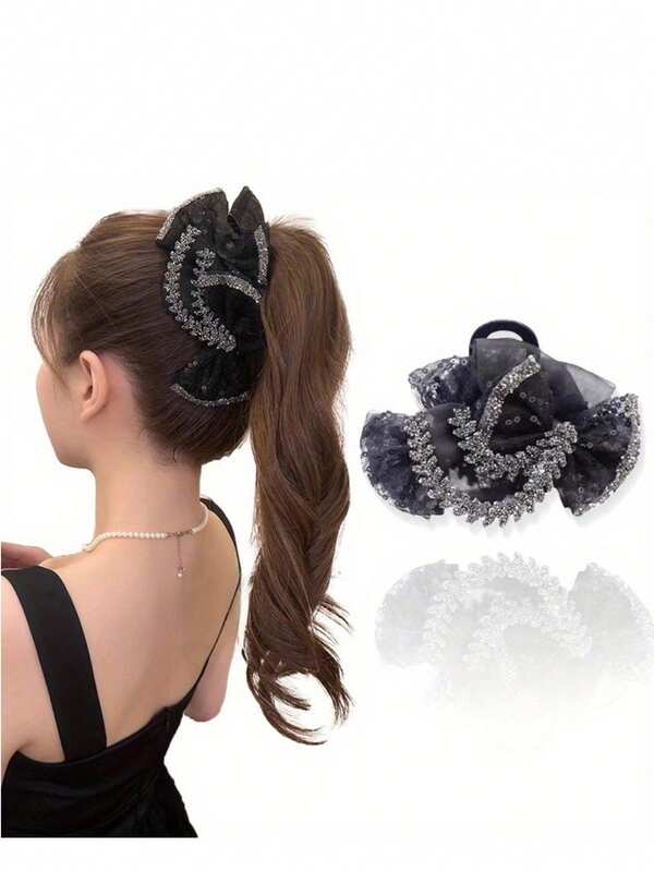 1pc Vintage Victorian Style Large Black Rhinestone Hair Clip - Decorative Hair Accessory With Big Circle, Suitable For Wedding, Prom, Formal Dress, Princess Updo