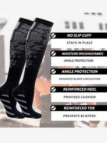 1/6 Pairs Unisex Compression Sports Socks - Charcoal Gray/Light Gray/Orange/Blue/Green/Violet Jacquard Knee-High Socks For Running, Gym, Cycling & Hiking - Multicolor - View 7