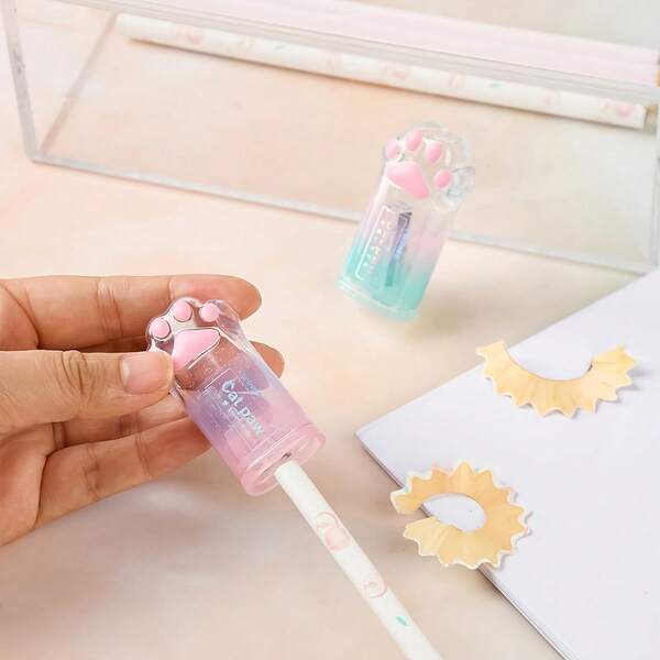 1/3/5pcs Cat Paw Pencil Sharpeners - Cute Cat Claw Design, Gradient Colors (Pink/Purple/Blue), Manual Non-Electric Sharpeners, Compact & Portable For School, Office, Art Supplies, Creative Gift For Students & Artists