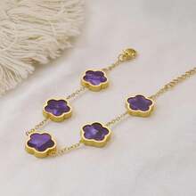 1 pieza Pulsera de flor de 5 pétalos de acero inoxidable de moda, regalo elegante para mejores amigas - Pulsera floral de doble cara - Ver 8