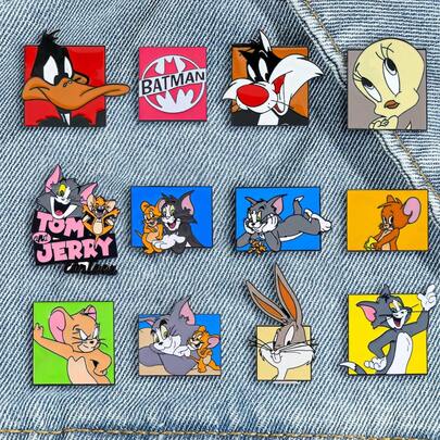 Warner Bros 12 Pcs Creative Cartoon Anime Brooch Funny Daffy Duck Tom And Jerry Enamel Pin Backpack Clothing Jewelry Metal Badge Accessories A Gift For Friends