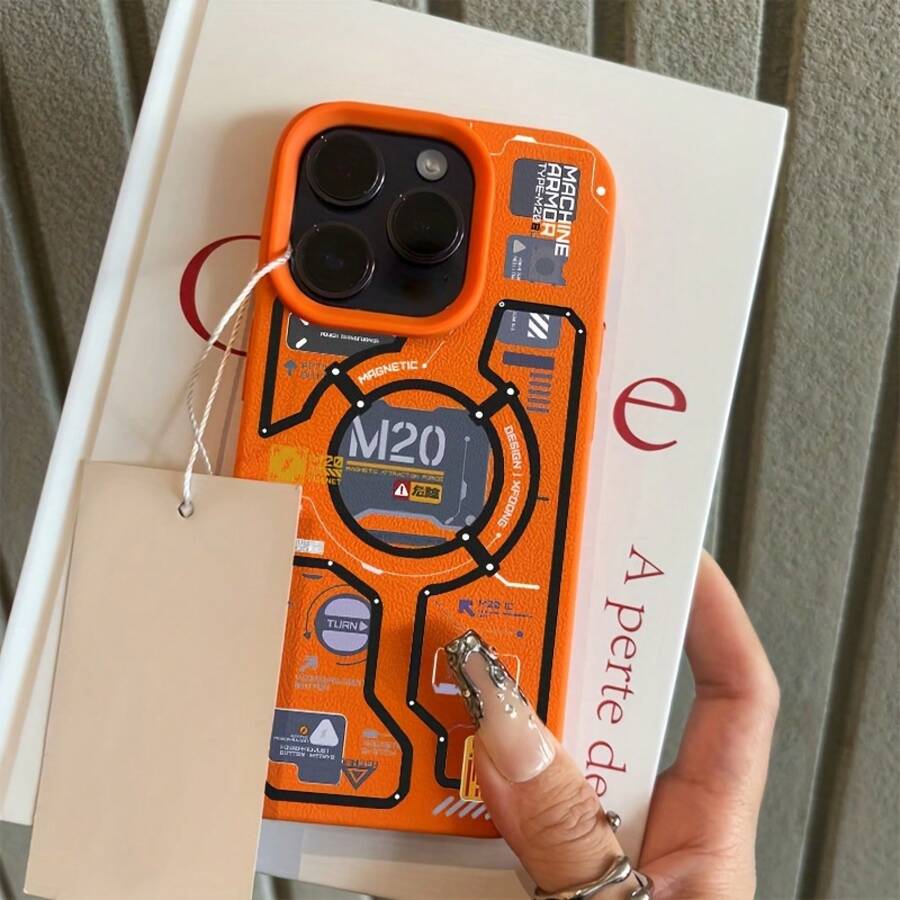 Große Loch Lederstruktur Handyhülle, kompatibel mit iPhone 17 Air/17/16E/15/14/13/12/11 Pro/Plus/Pro Max, X/XS/XS Max, TPU Weiche Hülle, Guter Griff, Modisch und Einfach, Stoßfest - Orange - Übersicht 1