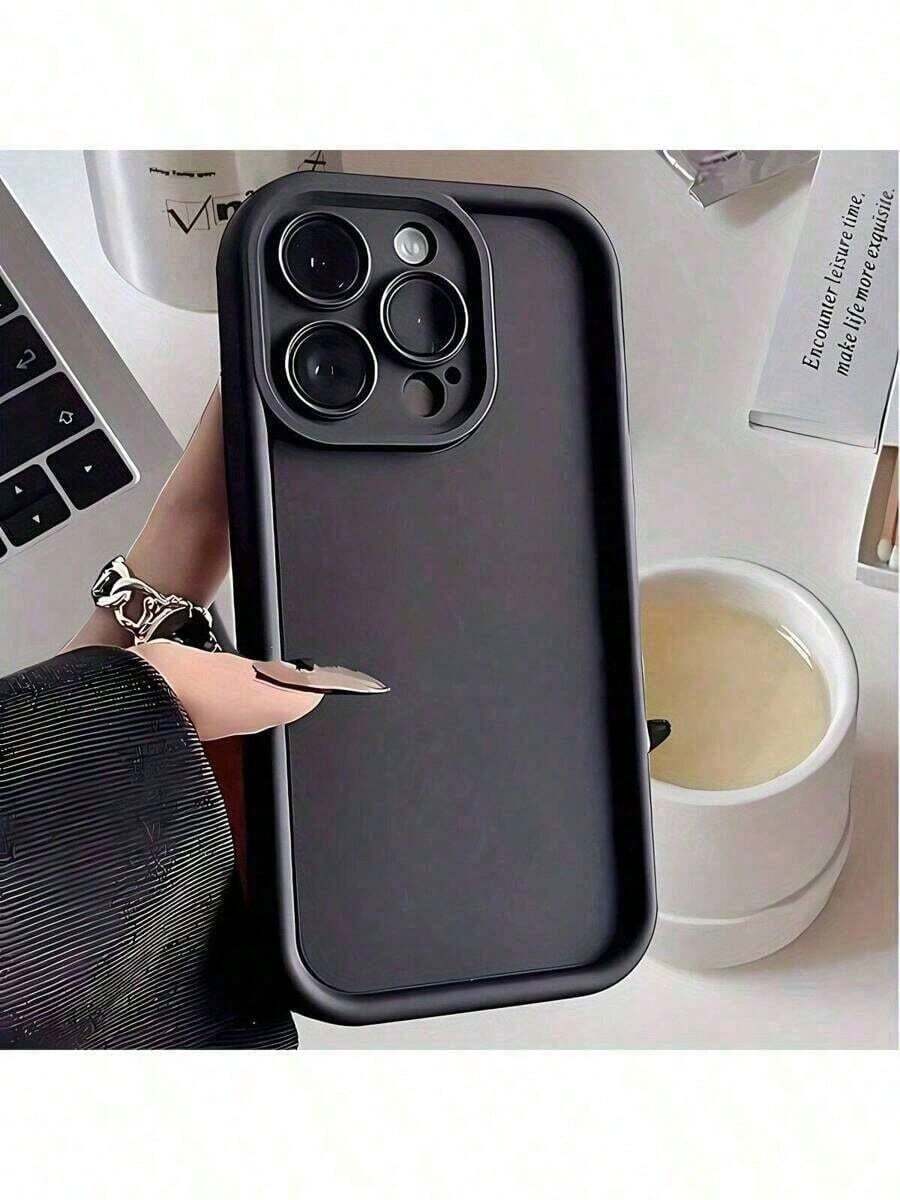 Funda de Teléfono de Color Sólido de Lujo a Prueba de Golpes Compatible con Apple 15, 14, 13, 12, 11 Pro Max, 14, 15 Plus, con Protección de Cámara y Cobertura de Accesorios. Funda resistente con diseños únicos - Negro - Ver 1
