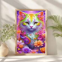 Bộ tranh đính đá 5D DIY - Mèo nhiều màu, Kim cương nhân tạo Acrylic tròn không khung, Tranh khảm thủ công, Nghệ thuật trang trí nhà giảm căng thẳng cho người lớn - Nhiều màu - Xem 3
