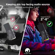 YU7 XLR/USB Dynamic Microphone With RGB Gaming Software Mute Gain Knob Volume Control Headphone Jack For Streaming Podcasting Recording High Sensitivity Clear Recording - Black - View 5