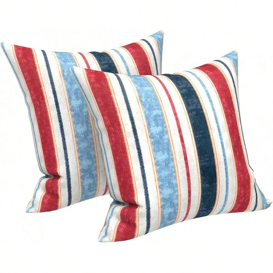 Outdoor/Indoor Throw Pillows, 18x18 Square Pillows With Inserts Bed, Couch, Sofa & Patio Furniture (Set Of 2, Monstera Blue), Decorative Pillows - 紅藍條紋 - 查看 1