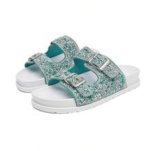 Meijile Women's Flat Sandals, Rhinestone Flat Sandals, Adjustable Buckle, Women's Papete 260 - Azul - View 13