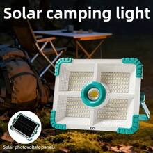 1pc Green Portable Solar LED Camping Light, 180 LED Emergency Lamp With Hanging & Carrying Handle, Large Capacity 4pcs 18650 Rechargeable Li-Ion Battery, Magnetic Base & Quick Hook, 5 Lighting Modes, 60㎡ Illumination Range, USB/Solar Charging, Suitable For Camping, Outdoor, Home, Workshop, Emergency Backup