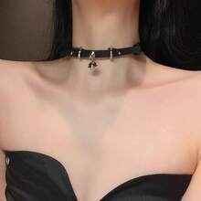 1pc Small Bell Black Niche Choker Necklace Collarbone Chain Women's Necklace Neckband Neck Ring - màu đen - Xem 4