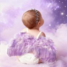 Zestaw rekwizytów do fotografii noworodkowej – regulowane skrzydła anioła + opaska na głowę z srebrnymi żyłkami, wielokolorowe pióra, odpowiedni dla noworodków, na obchody 100. dnia życia, do fotografii tematycznej, prezent na baby shower