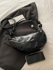 Eine brandneue, modische, vielseitige und stilvolle Umhängetasche, eine einfache und elegante Tasche in Halbmondform mit Einfarbigkeit, geeignet für tägliche Reisen und Ausgänge - Schwarz - Übersicht 4