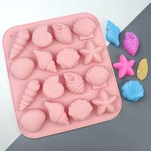 1/3件装 16孔硅胶海螺海星造型糖果巧克力冰块模具，厨房手工烘焙工具，父亲节礼物 - 彩色 - 查看 9