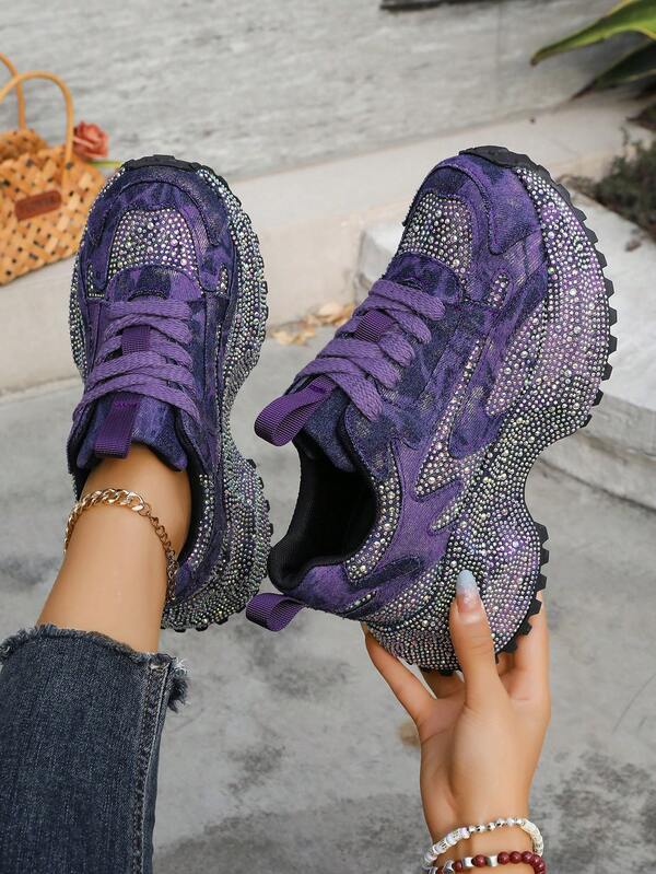 Women's Sports Shoes, Outdoor Running Shoes, Chunky Sneakers, Crystal Rhinestone Embellished Soles And Uppers, Unique Style, High-End And Elegant, Comfortable And Breathable, Versatile